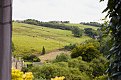 View from window of hillside in West Yorkshire valley  UK