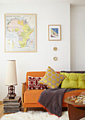 Colourful living room with vintage lamp in London  UK