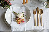 Peony on place setting in London home  UK