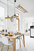 Bright  light split-level garden room in kitchen of modernised Preston home  Lancashire  England  UK