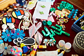 Collection of earrings in York home  England  UK
