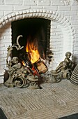 1950s open fireplace with unusual cast iron figurines