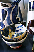 Display of modern studio pottery