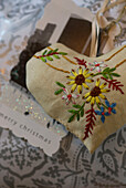 Heart shaped Lavender bag with embroidered flowers