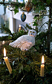 Christmas tree detail with candles and owl decoration