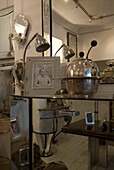 Detail of vintage and antique homeware in shop