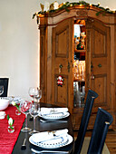 Dining room set for Christmas dinner
