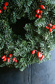 Christmas wreath hanging on wall