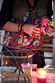 Woman holding Christmas decorations