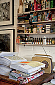 Workbooks in studio with radio and inks in London home UK