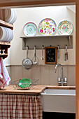 Small washing up area in Walberton home, West Sussex, England, UK