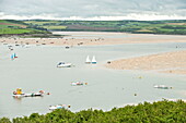 Elevated view of Padstow at low tide, Cornwall, England, UK