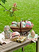 Easter eggs on Sussex garden table UK
