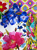 Bright blue flowers and wallpaper samples