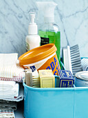 Cleaning products in storage box