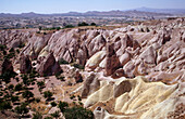 The dramatic rock formations and ravines in the volcanic Devrent Valley in Cappadocia