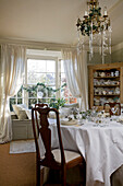 Dining table set for Christmas dinner in Tenterden home, Kent, England, UK