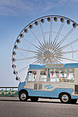 ice cream van parked at Brighton wheel on the seafront Brighton and Hove Sussex England UK