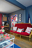 Upcycled sofa and framed Union Jack in Tenterden home Kent UK