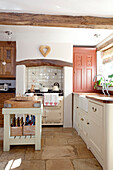 Butchers block in kitchen of Cotswolds home UK