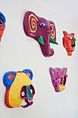 Colourful animal heads in playroom of Herefordshire family home England UK
