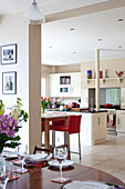 View to kitchen from dining room of Herefordshire family home England UK