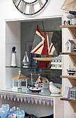 Shelves with nautical objects in Dulwich home, London, England, UK