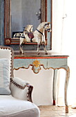 Vintage toy horse on side table in Mougins apartment, Alpes-Maritime, South of France