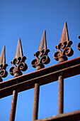 Wrought iron metal railings and blue sky in the Loire, France