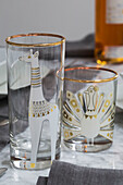 Animal shapes on glassware on tabletop in London townhouse England UK