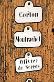 Vintage French signs in Arundel home West Sussex England UK
