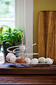 Egg holder on kitchen worksurface in Berkshire home England UK