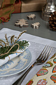 Christmas decorations on dining table in London home England UK