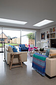 Skylights in living room of modernised Victorian Sussex cottage England UK