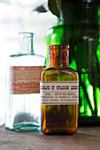 Vintage medicine bottles in London home England UK