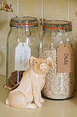 Ceramic pig and storage jars in kitchen of Georgian rectory Northamptonshire England UK