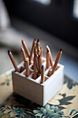 Colouring pencils in wooden box Wales UK