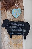 Wifi code on black sheep chalkboard Grade II listed Georgian farmhouse Somerset, UK