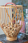 Wicker cork storage basket in London home UK
