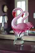 PInk flamingo on mantlepiece in Victorian villa in Tunbridge Wells Kent UK