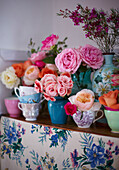 Vintage Blooms - assorted china filled with fresh flowers