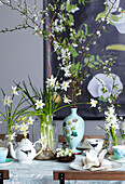 Easter Table setting with spring flowers