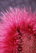 Detail of pink feather trim on cushion