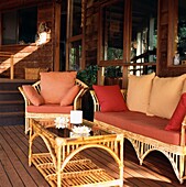 Garden furniture on a wooden veranda