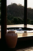 Hot tub at twilight in a garden