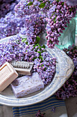 Lilac and soap in vintage bowl