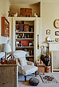 Reading place next to bookshelf in a country house