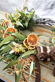 Christmas wreath with dried orange slices and fir branches