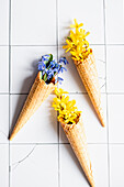 Waffle cones filled with flowers