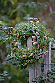 Wreath made of larch twigs and various greenery